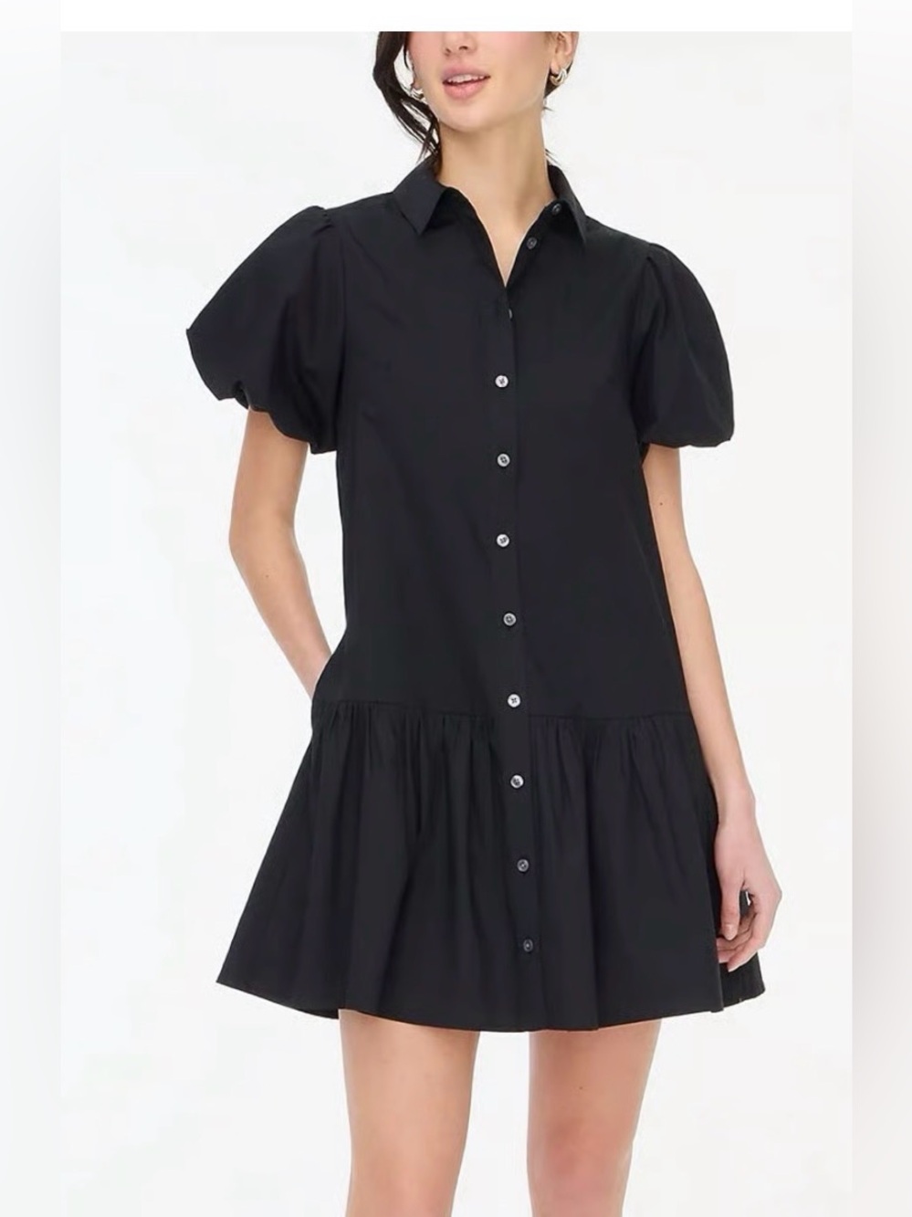 J Crew Bubble-Sleeve Shirt Dress  Black